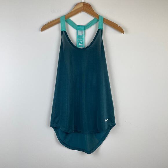Nike Elastika Elevate Training Tank Top Spell Out Racerback Teal Green - XS - Picture 2 of 8
